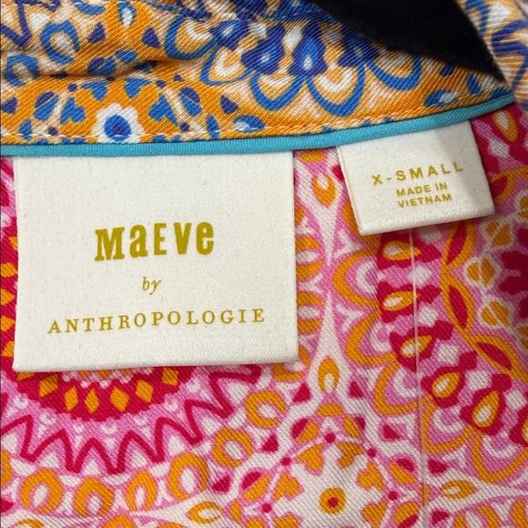 Anthropologie Maeve Pink and Blue Patterned Shirt Women's size XS - Picture 2 of 5